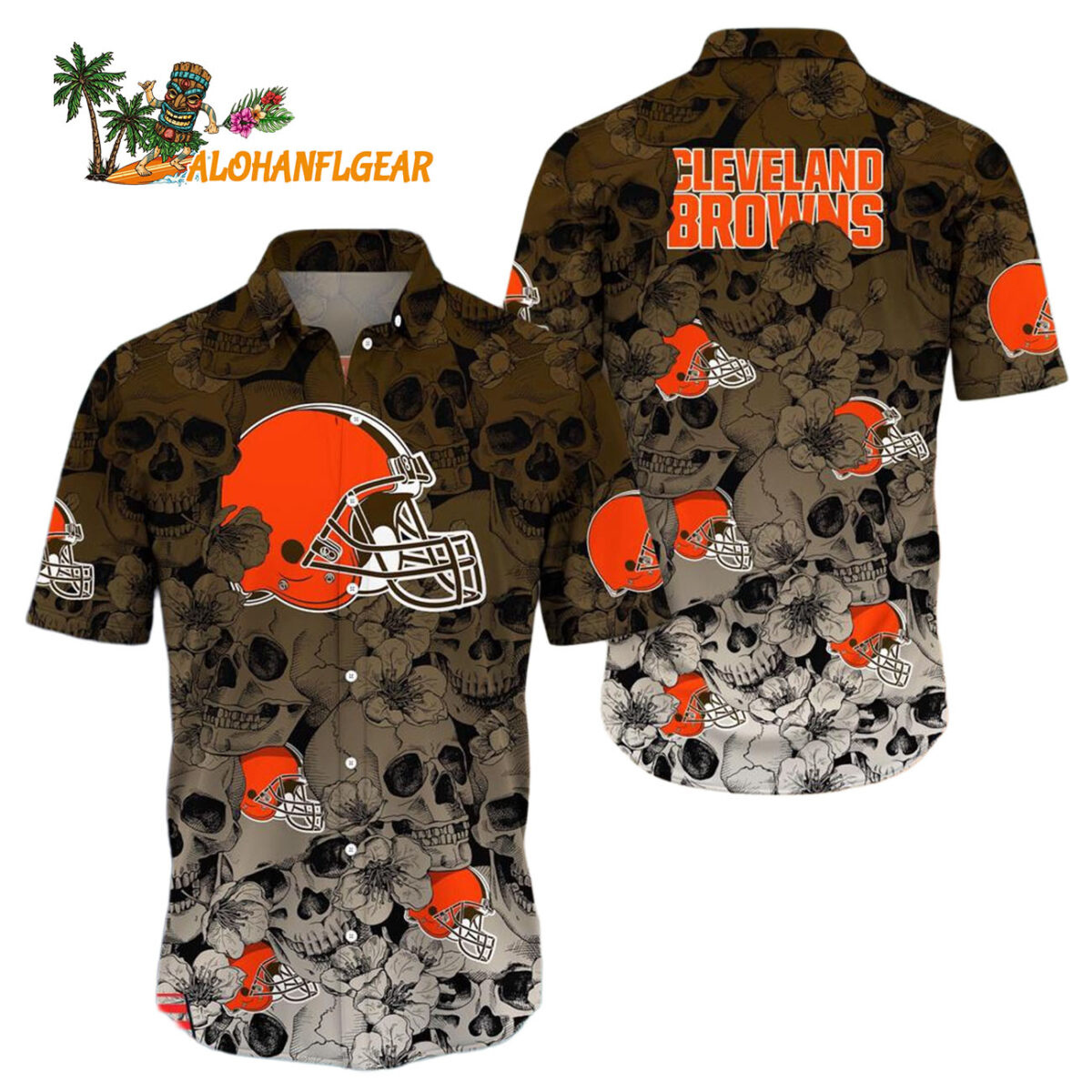 Cleveland Browns Skull Pattern Aloha Hawaiian Shirt 1