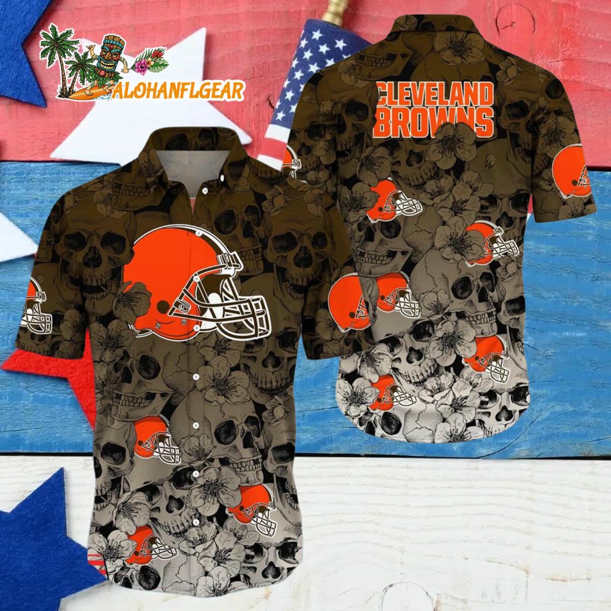 Cleveland Browns Skull Pattern Aloha Hawaiian Shirt 4 Cleveland Browns Skull Pattern Aloha Hawaiian Shirt 4