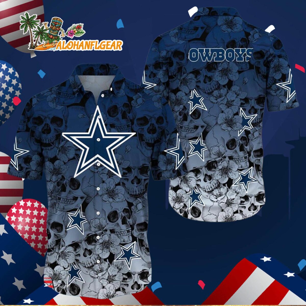 Dallas Cowboys Skull Pattern Aloha Hawaiian Shirt 3