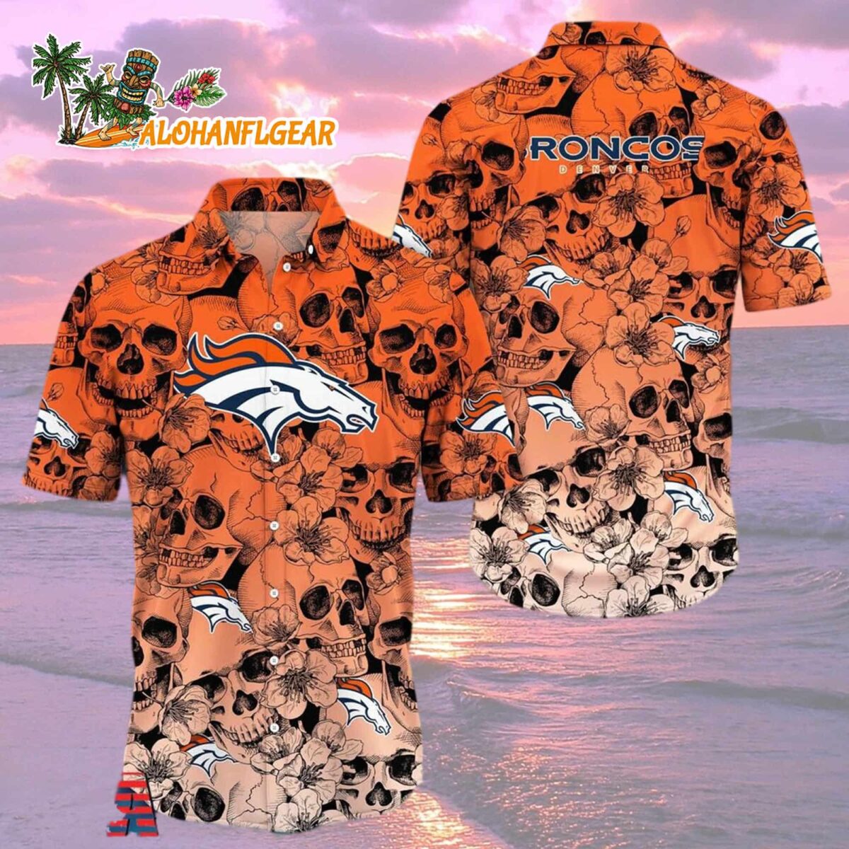 Denver Broncos Skull Pattern Aloha Hawaiian Shirt 2