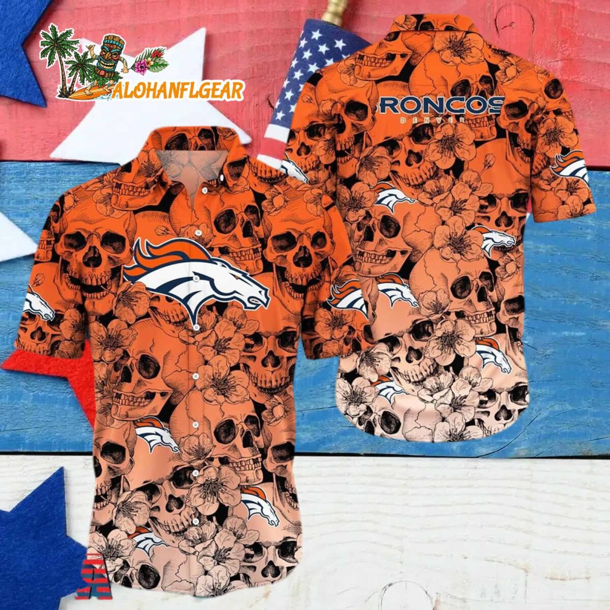 Denver Broncos Skull Pattern Aloha Hawaiian Shirt 4