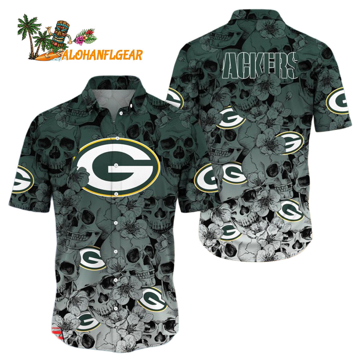 Green Bay Packers Skull Pattern Aloha Hawaiian Shirt 1