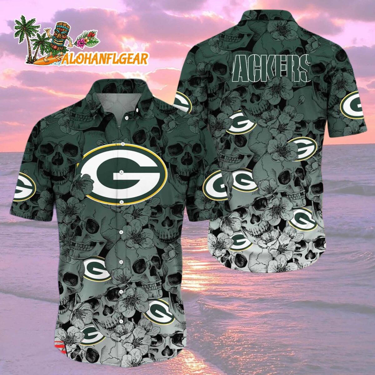 Green Bay Packers Skull Pattern Aloha Hawaiian Shirt 1 Green Bay Packers Skull Pattern Aloha Hawaiian Shirt 2