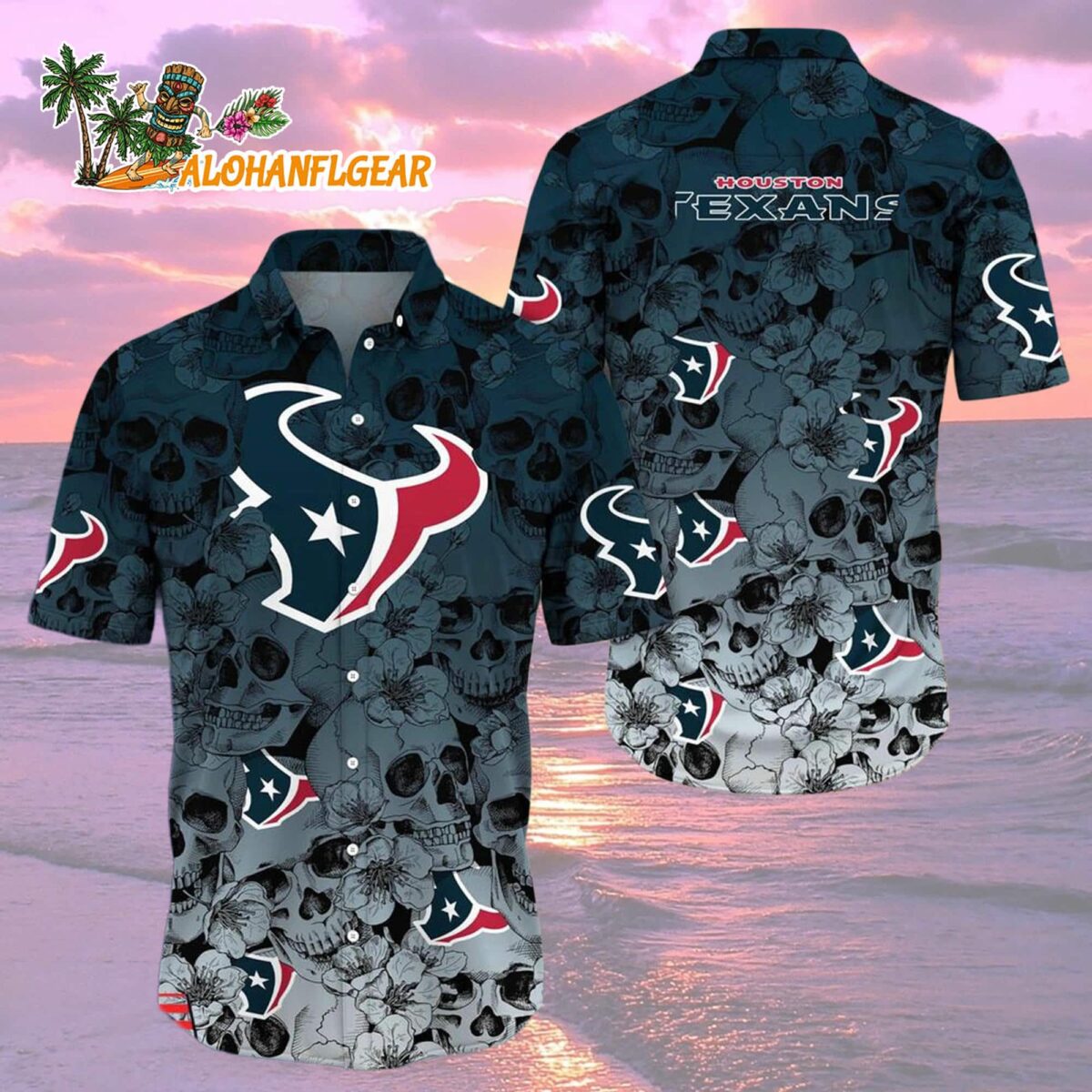 Houston Texans Skull Pattern Aloha Hawaiian Shirt 2