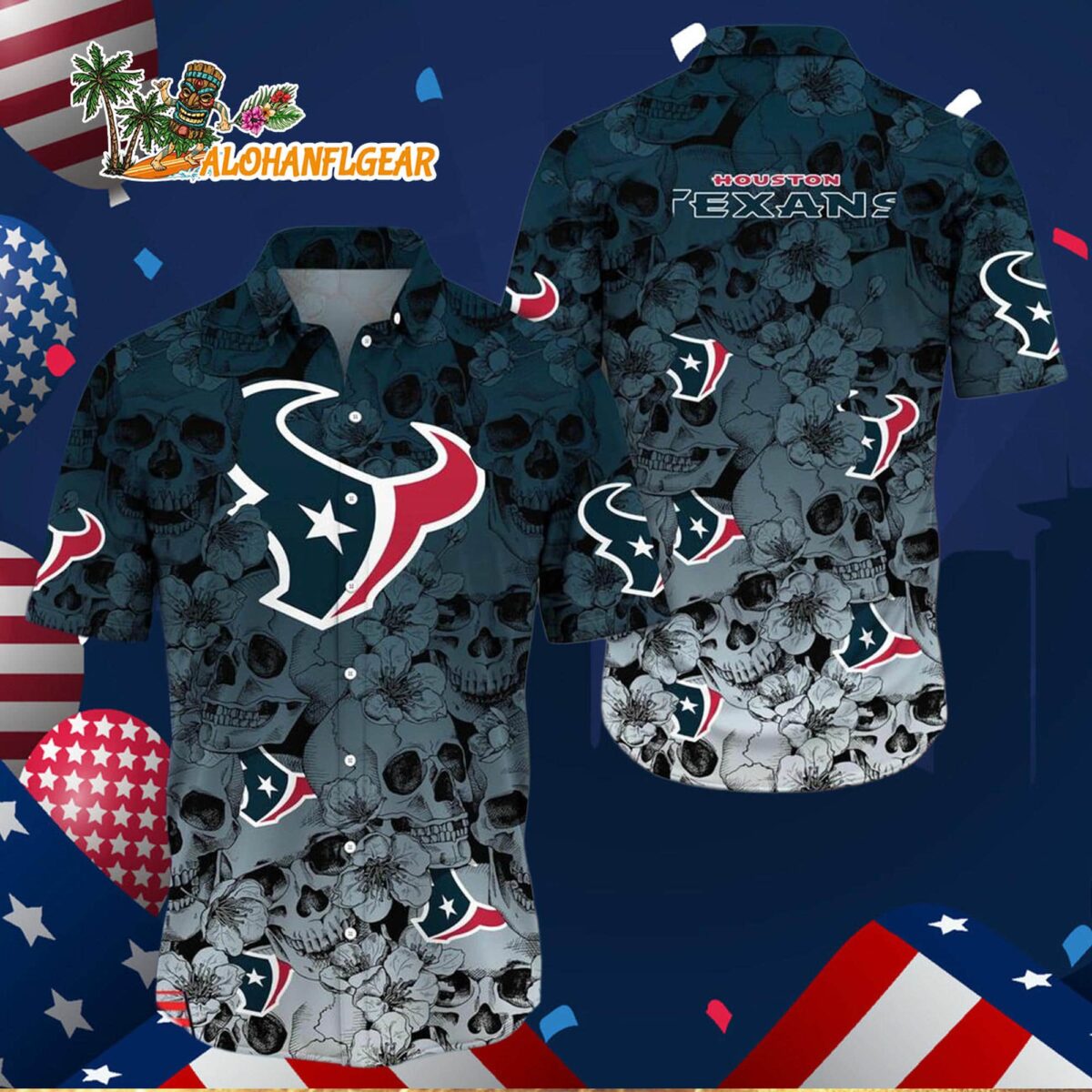 Houston Texans Skull Pattern Aloha Hawaiian Shirt 3