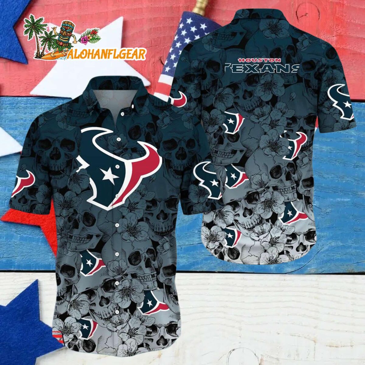 Houston Texans Skull Pattern Aloha Hawaiian Shirt 4
