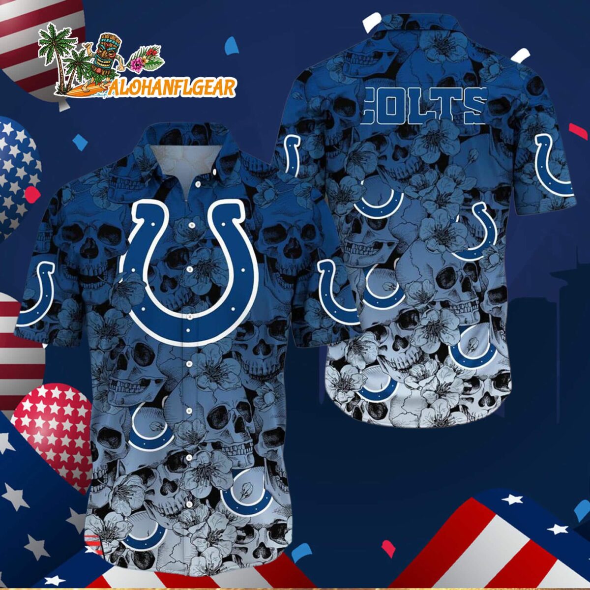 Indianapolis Colts Skull Pattern Aloha Hawaiian Shirt 3