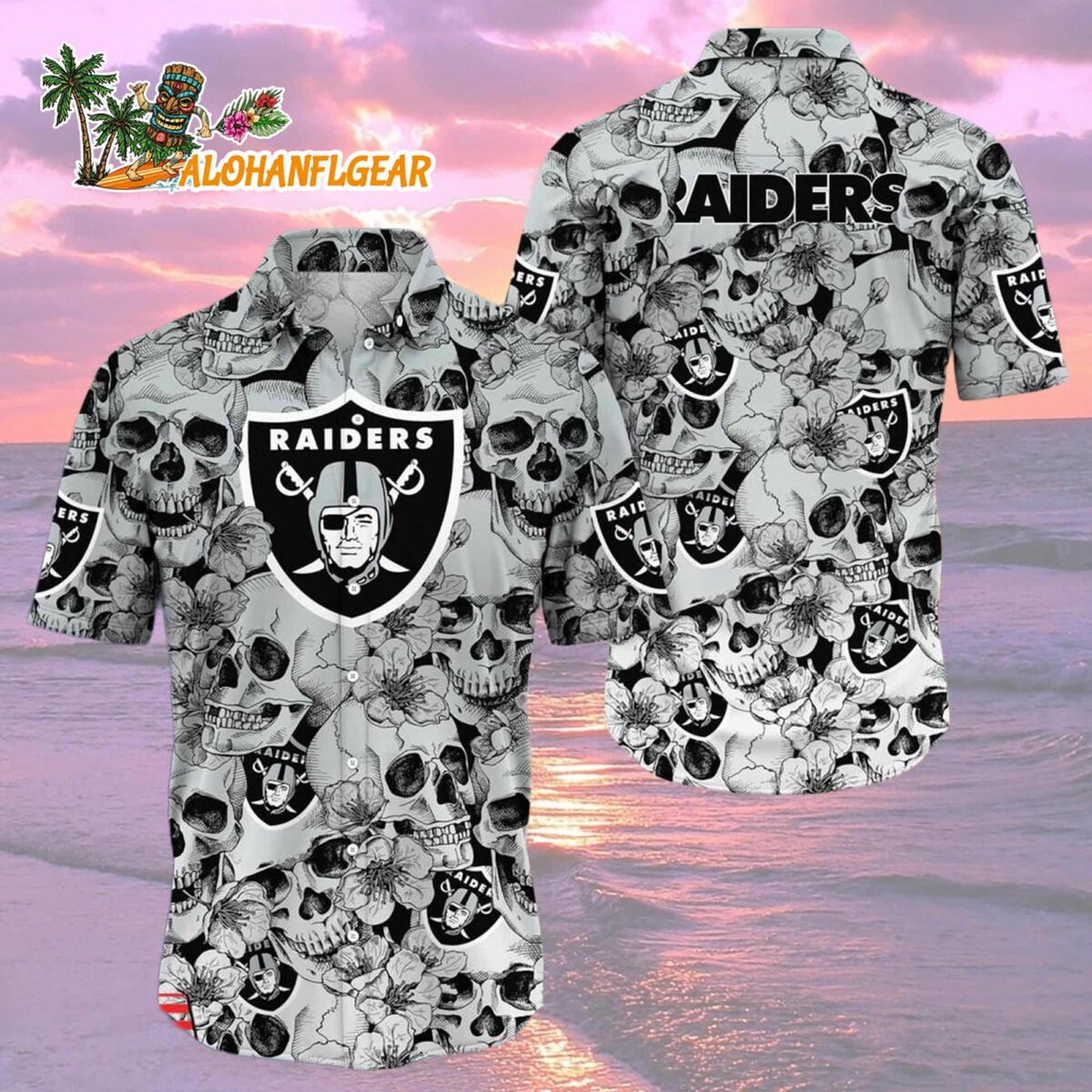 Las Vegas Raiders Skull Pattern Aloha Hawaiian Shirt 1 Las Vegas Raiders Skull Pattern Aloha Hawaiian Shirt 2