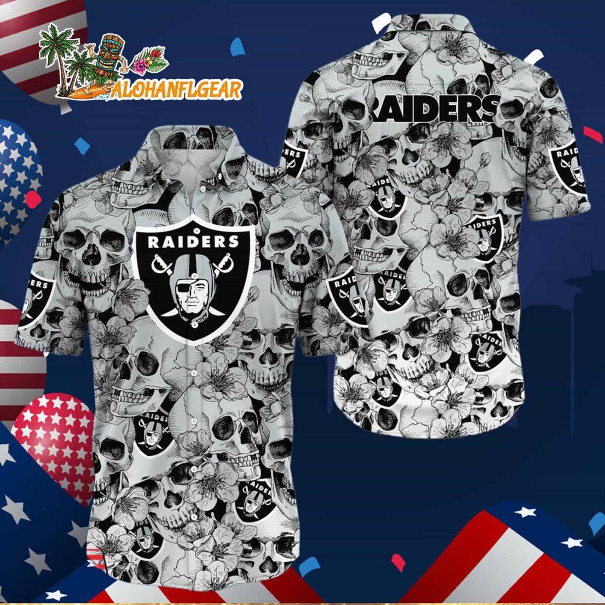 Las Vegas Raiders Skull Pattern Aloha Hawaiian Shirt 2 Las Vegas Raiders Skull Pattern Aloha Hawaiian Shirt 3