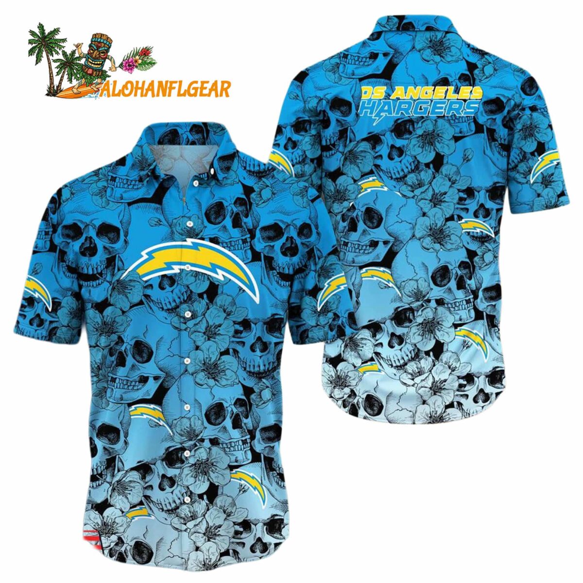 Los Angeles Chargers Skull Pattern Aloha Hawaiian Shirt 1
