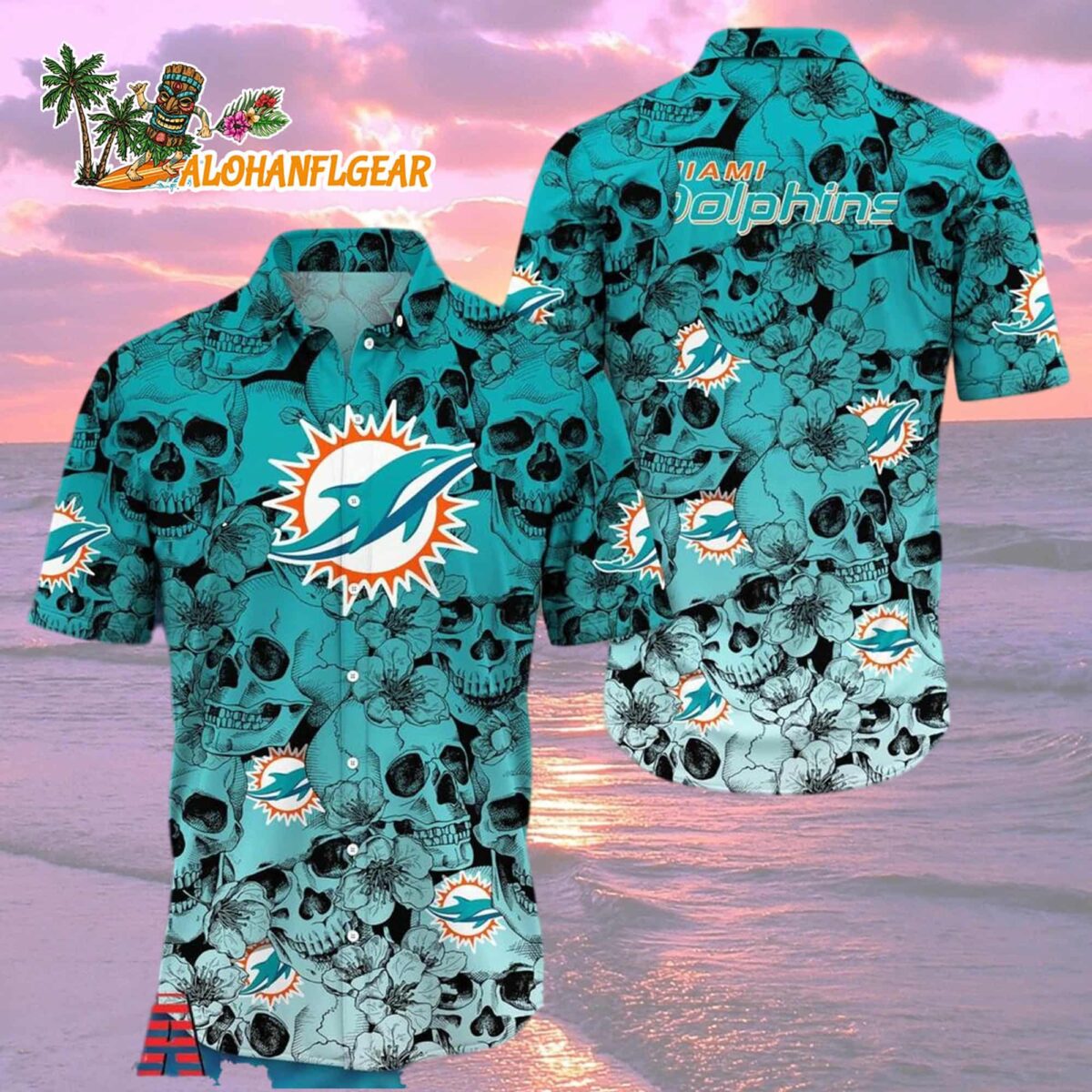 Miami Dolphins Skull Pattern Aloha Hawaiian Shirt 1 Miami Dolphins Skull Pattern Aloha Hawaiian Shirt 2