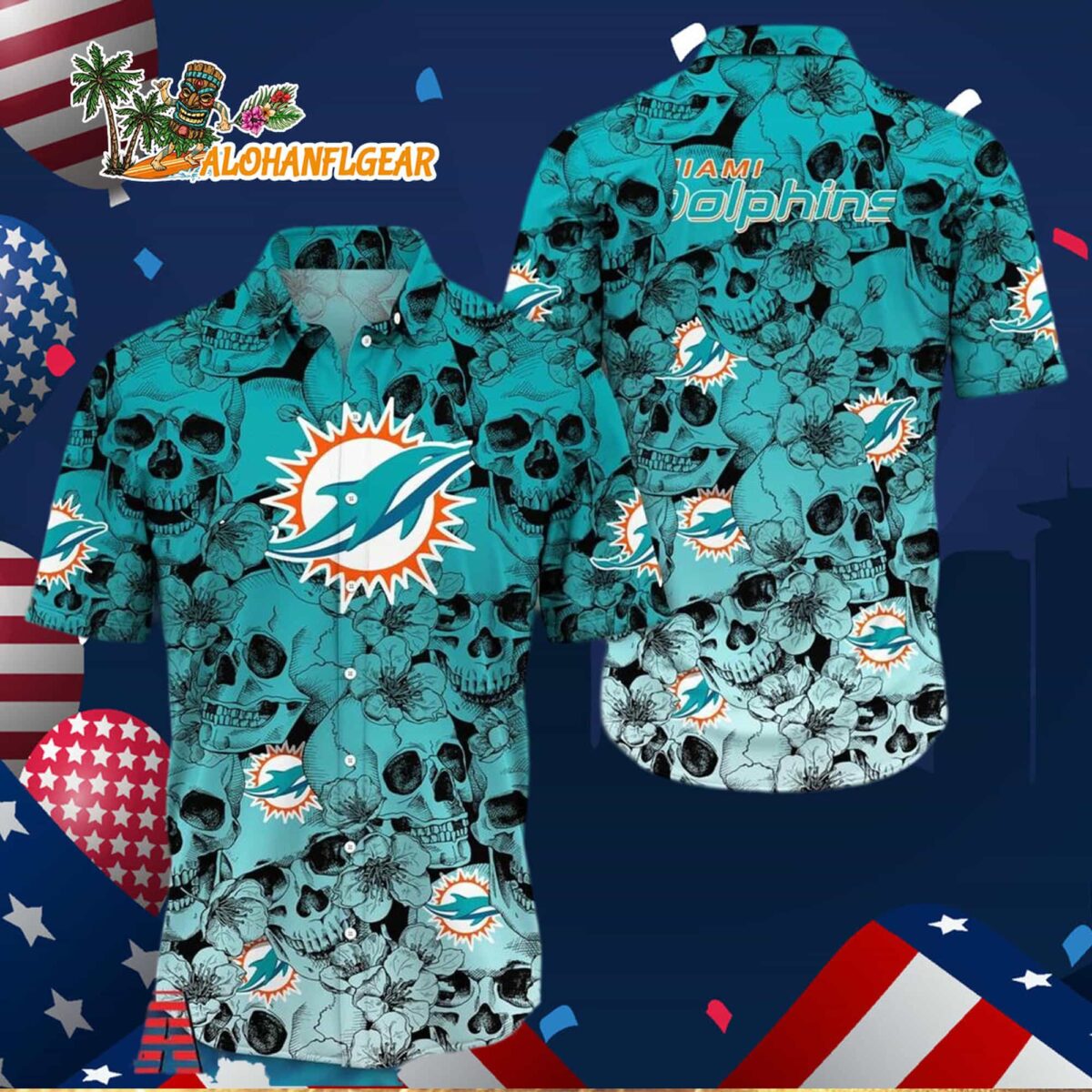 Miami Dolphins Skull Pattern Aloha Hawaiian Shirt 2 Miami Dolphins Skull Pattern Aloha Hawaiian Shirt 3