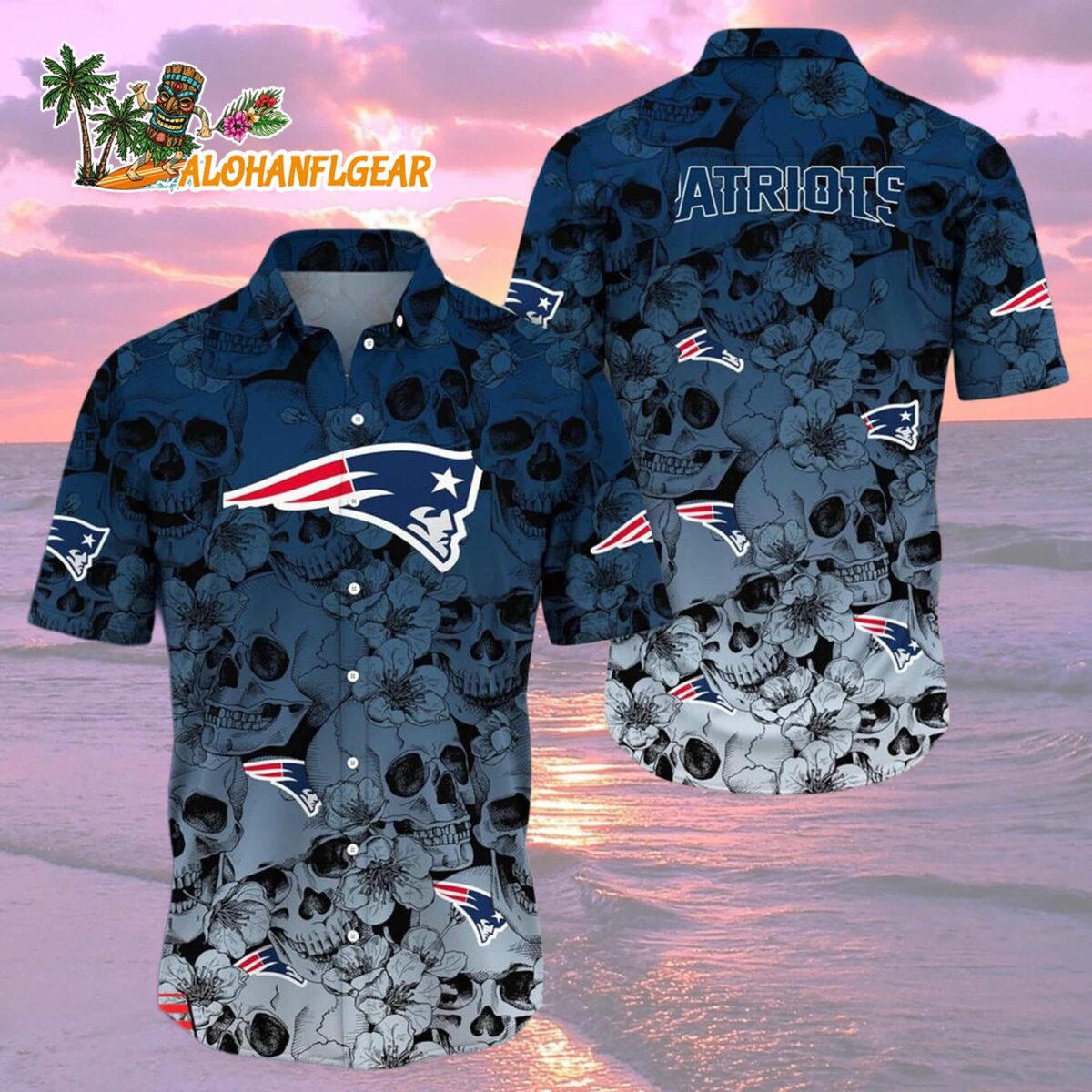 New England Patriots Skull Pattern Aloha Hawaiian Shirt 2