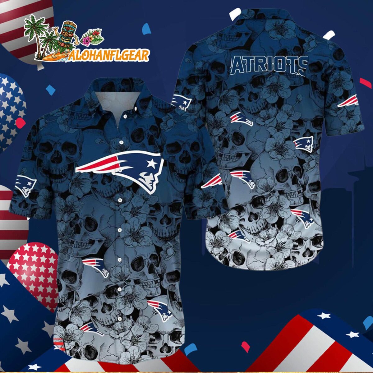 New England Patriots Skull Pattern Aloha Hawaiian Shirt 3