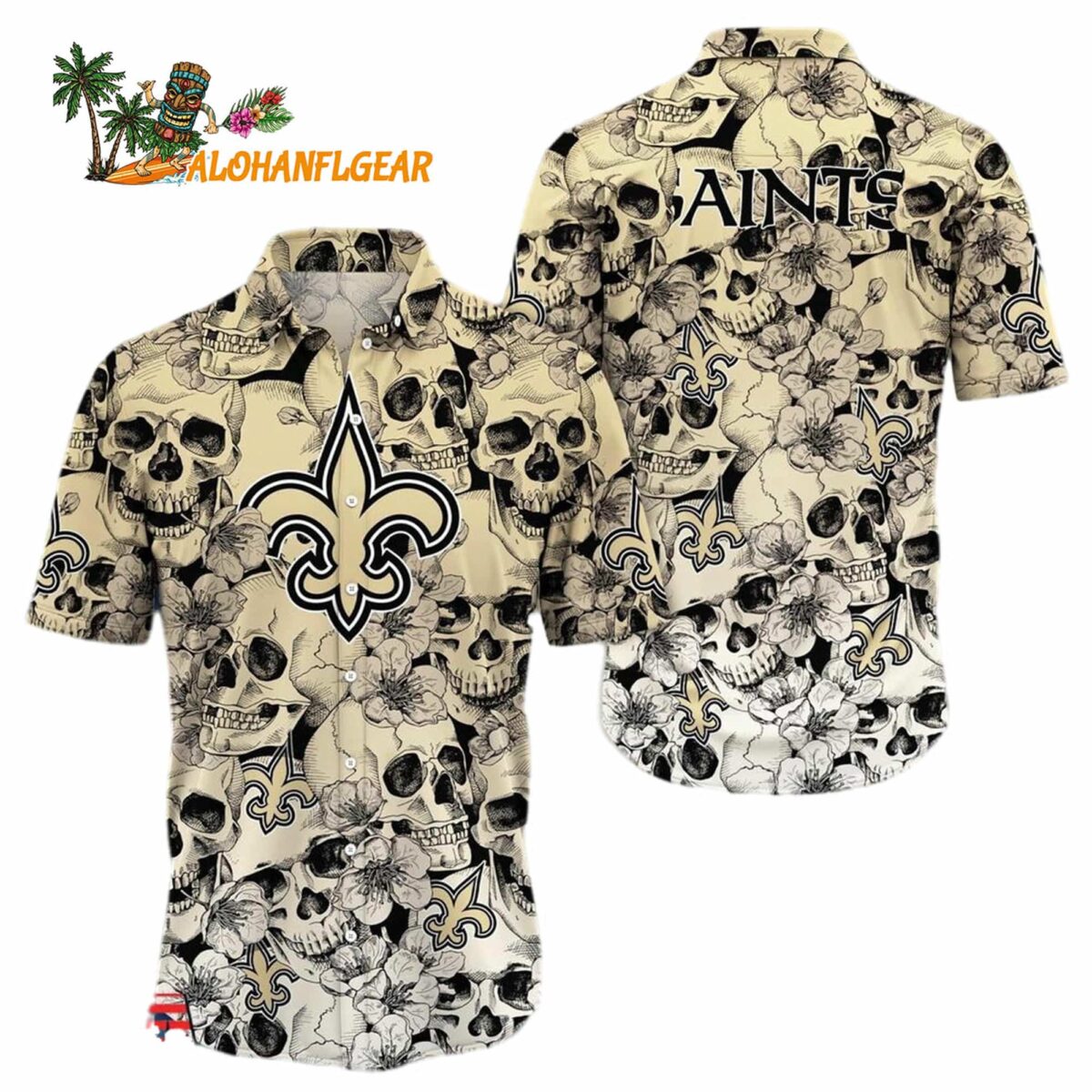 New Orleans Saints Skull Pattern Aloha Hawaiian Shirt 1