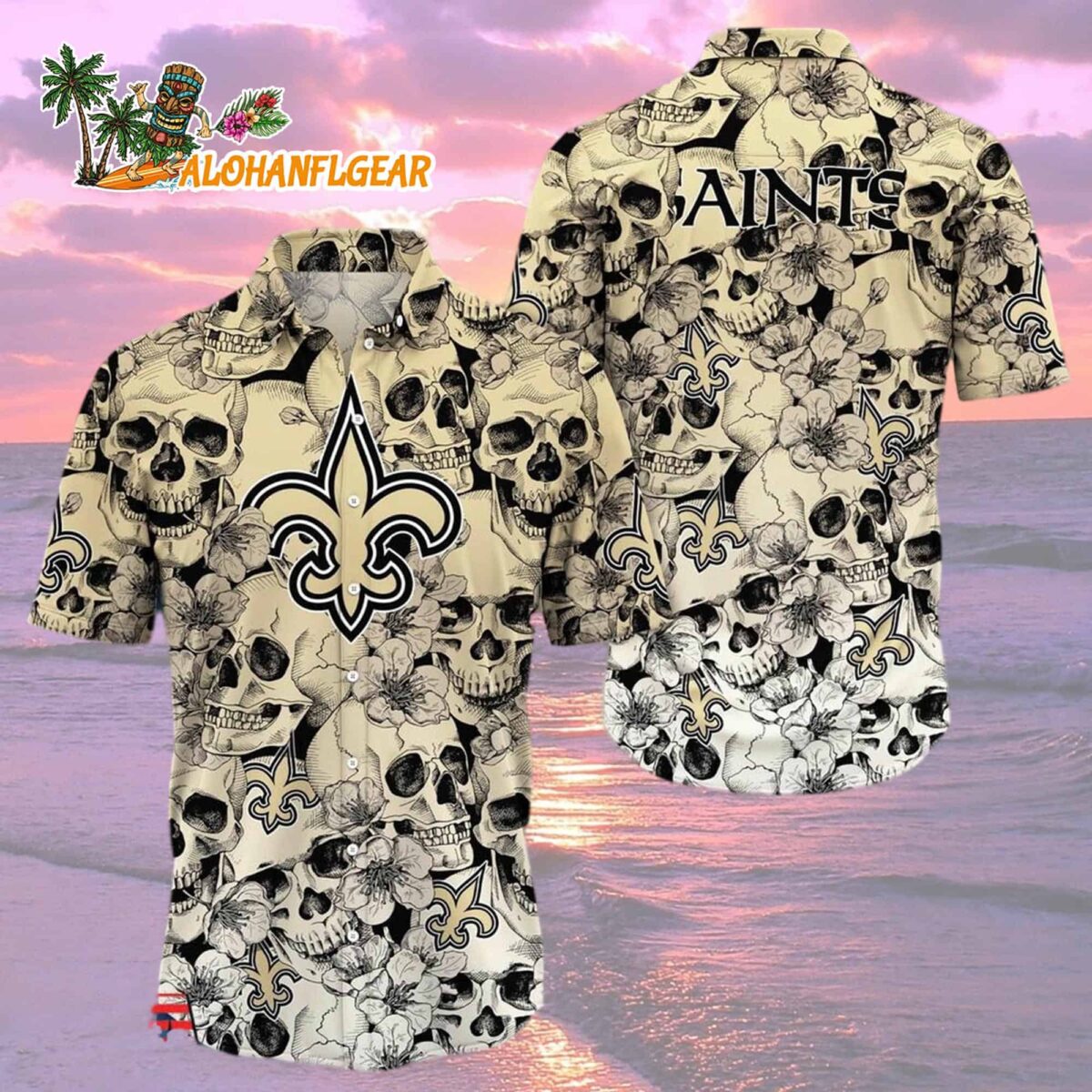 New Orleans Saints Skull Pattern Aloha Hawaiian Shirt 2
