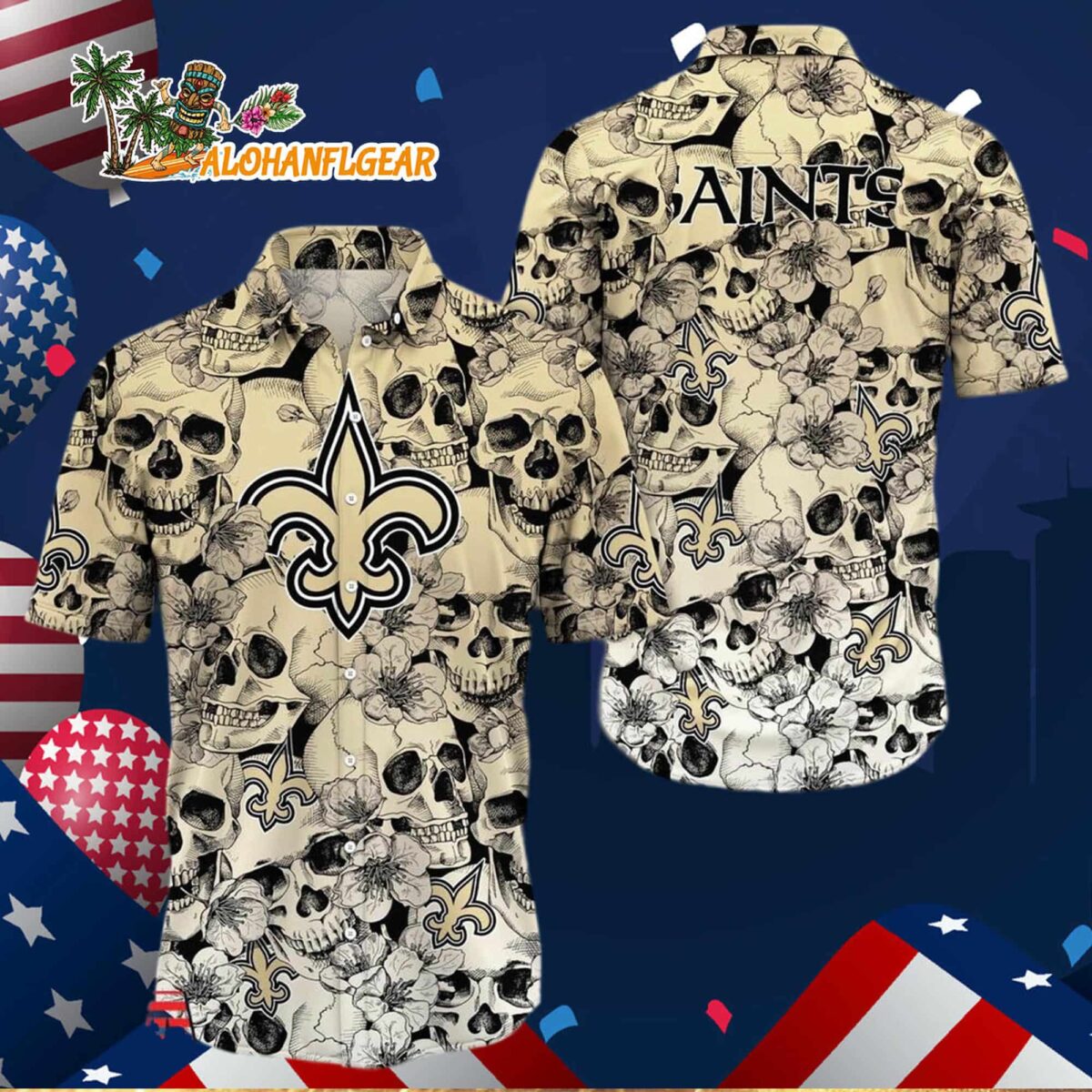 New Orleans Saints Skull Pattern Aloha Hawaiian Shirt 3