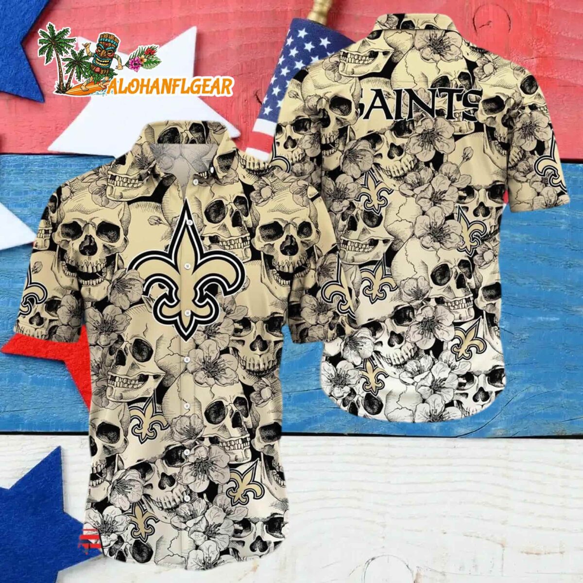 New Orleans Saints Skull Pattern Aloha Hawaiian Shirt 4