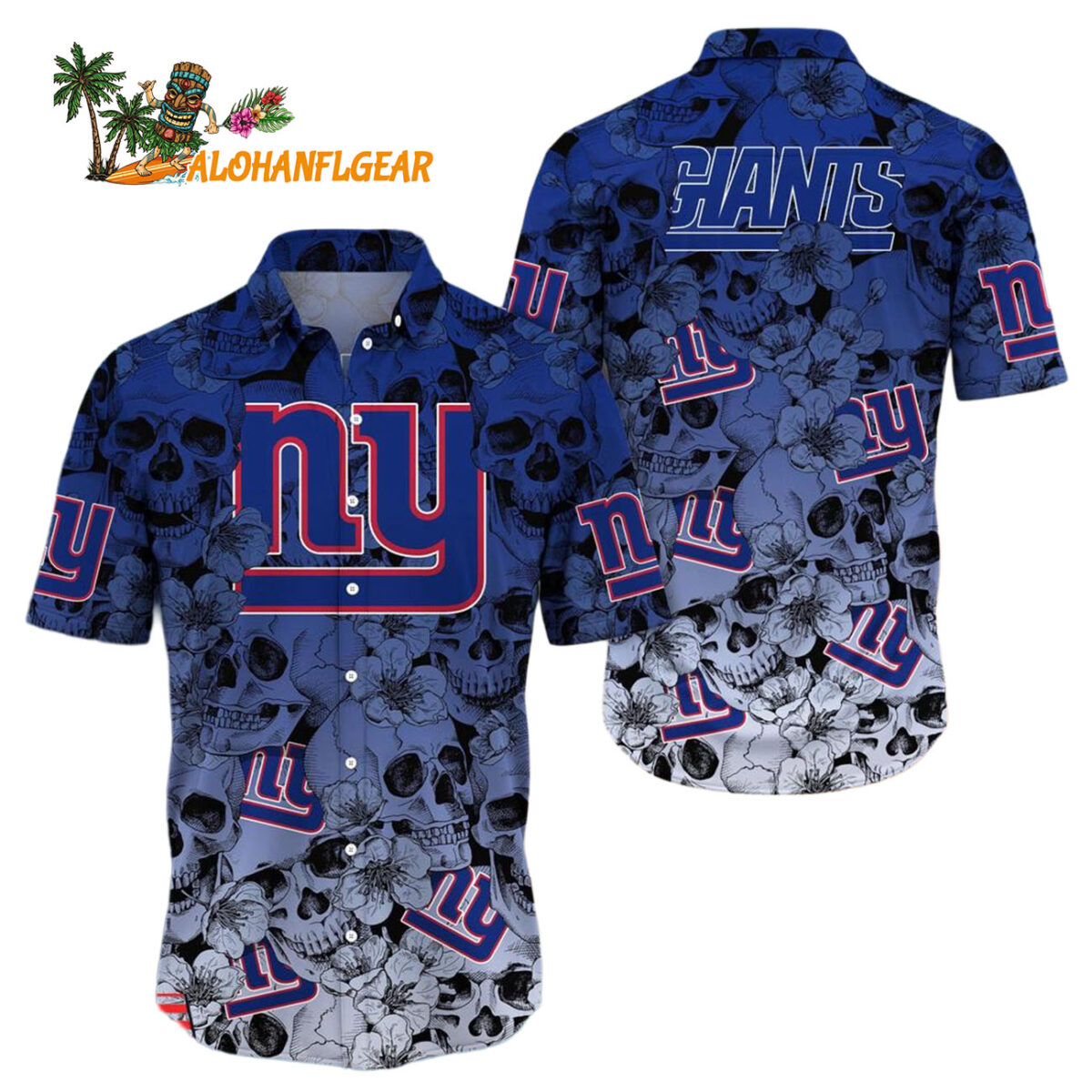 New York Giants Skull Pattern Aloha Hawaiian Shirt 1