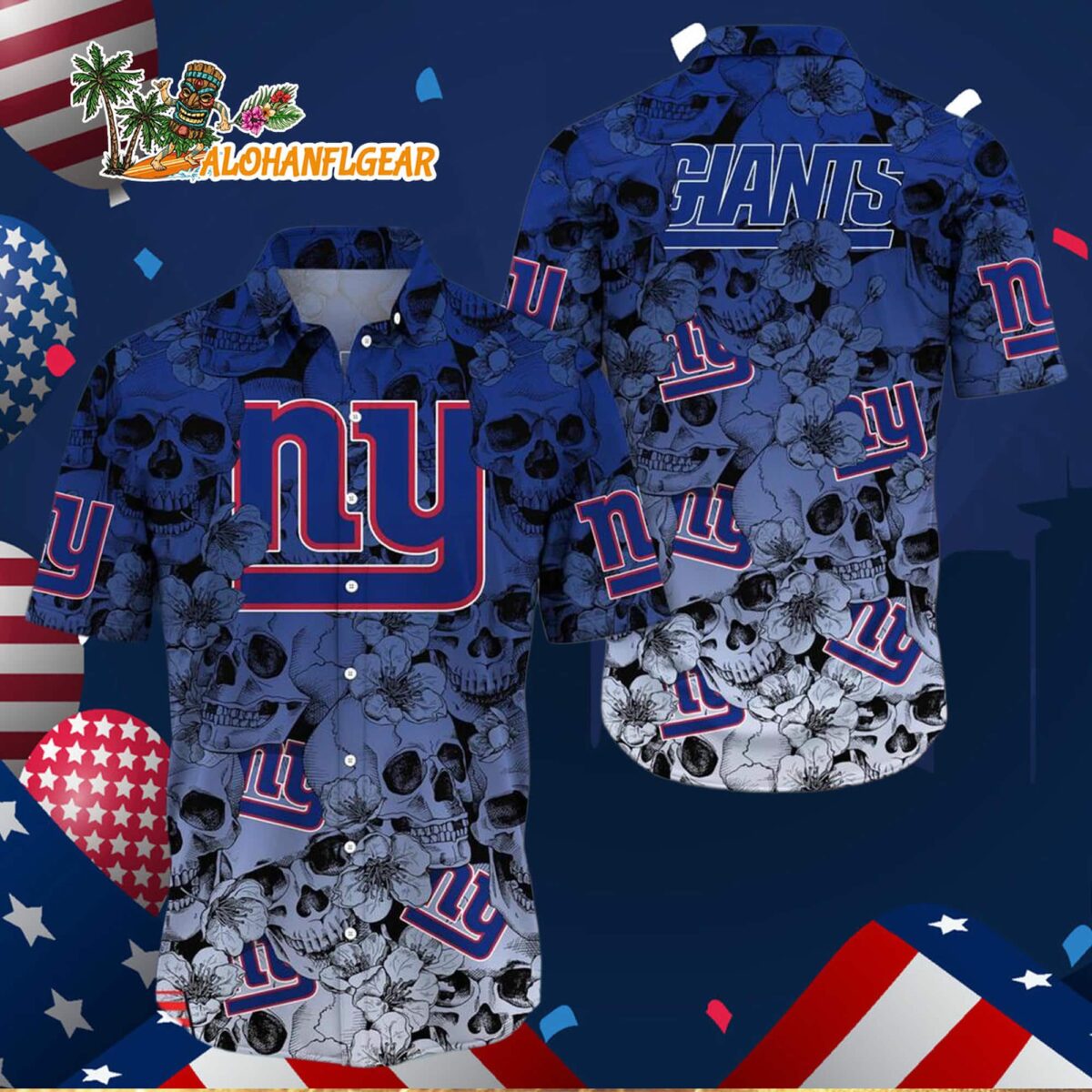 New York Giants Skull Pattern Aloha Hawaiian Shirt 2 New York Giants Skull Pattern Aloha Hawaiian Shirt 3