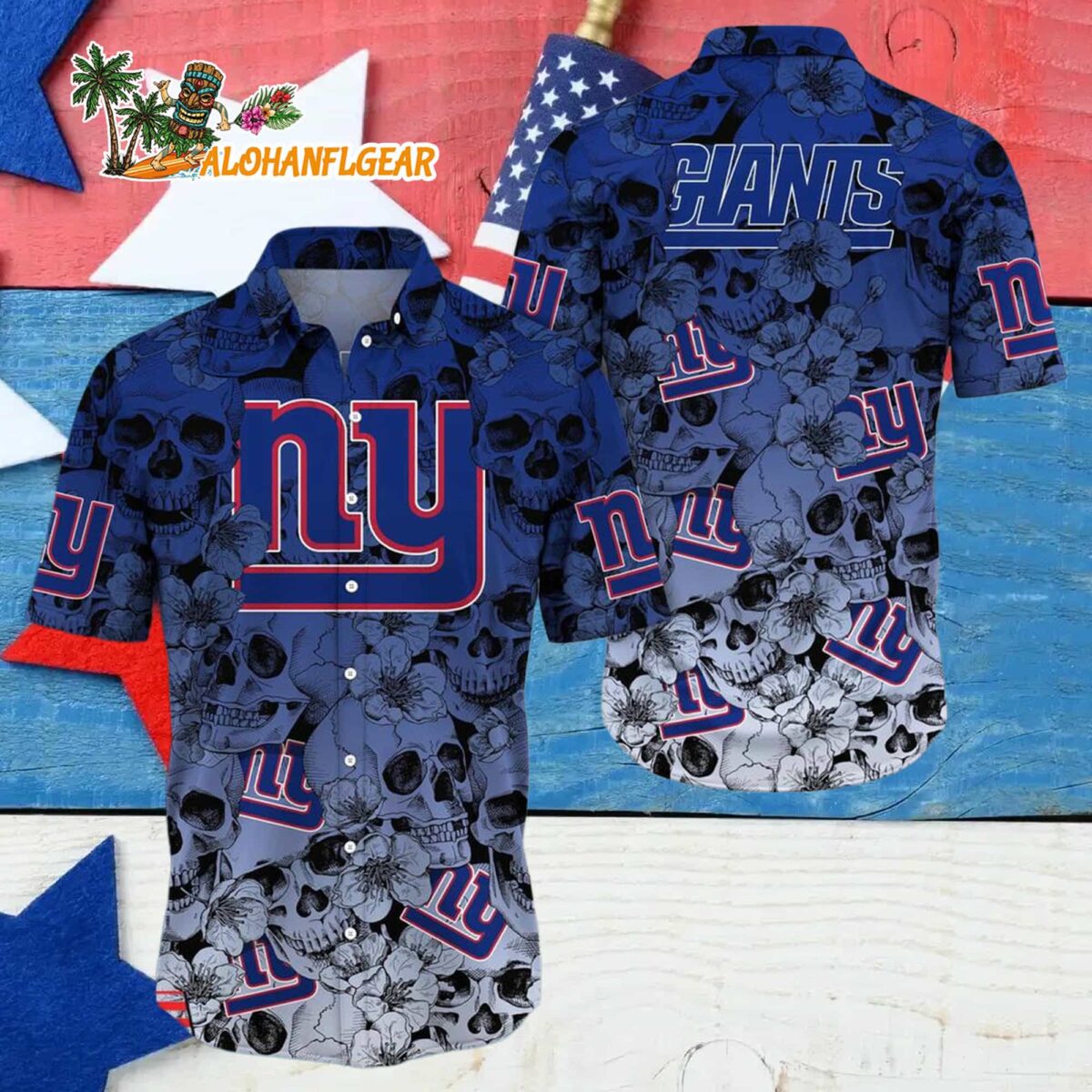 New York Giants Skull Pattern Aloha Hawaiian Shirt 4 New York Giants Skull Pattern Aloha Hawaiian Shirt 4