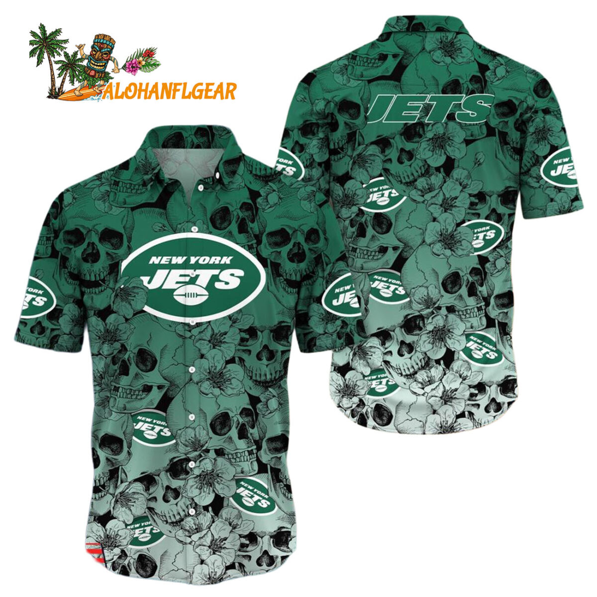 New York Jets Skull Pattern Aloha Hawaiian Shirt 1