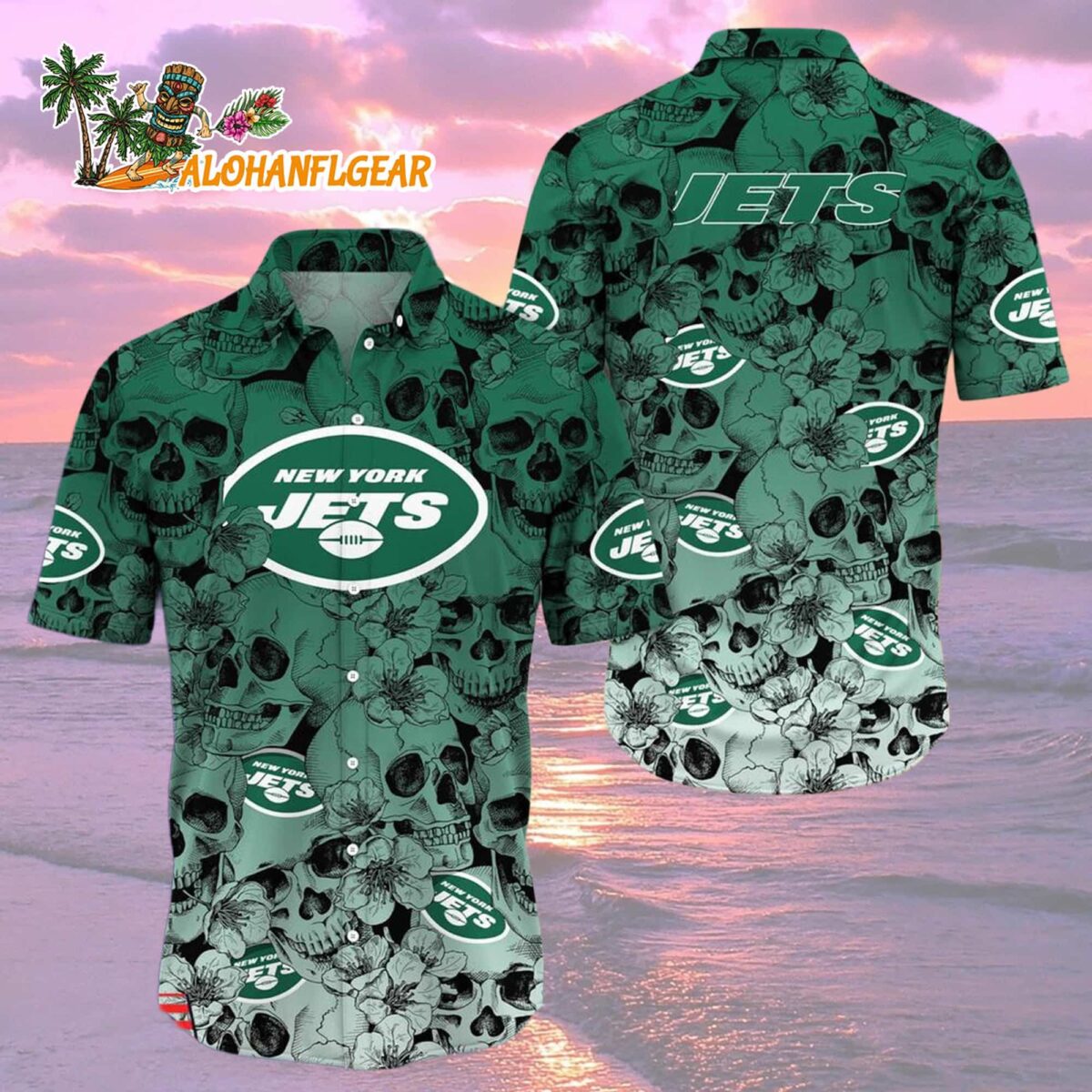 New York Jets Skull Pattern Aloha Hawaiian Shirt 2