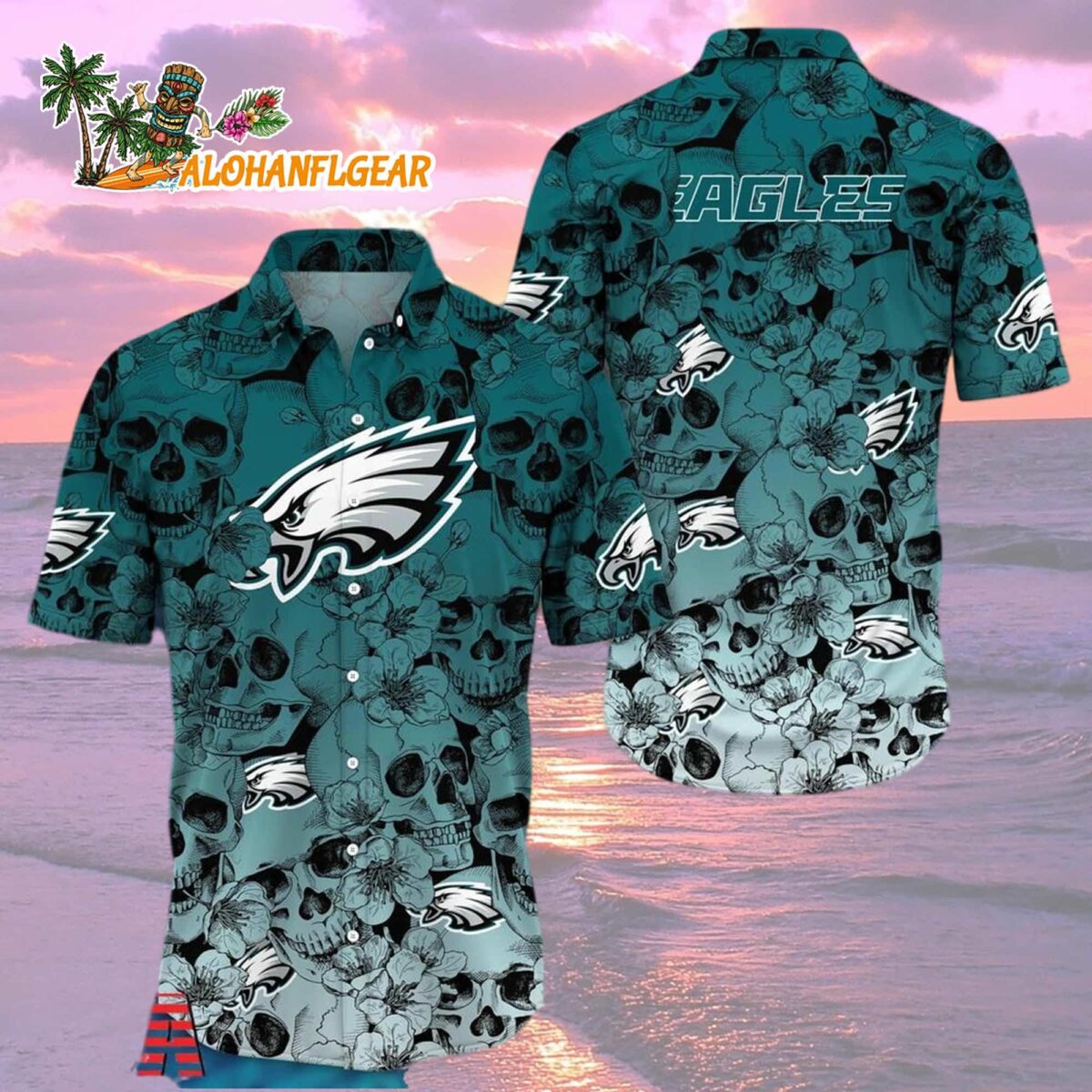 Philadelphia Eagles Skull Pattern Aloha Hawaiian Shirt 2