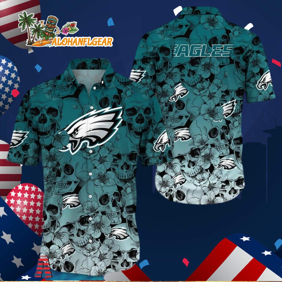 Philadelphia Eagles Skull Pattern Aloha Hawaiian Shirt 3