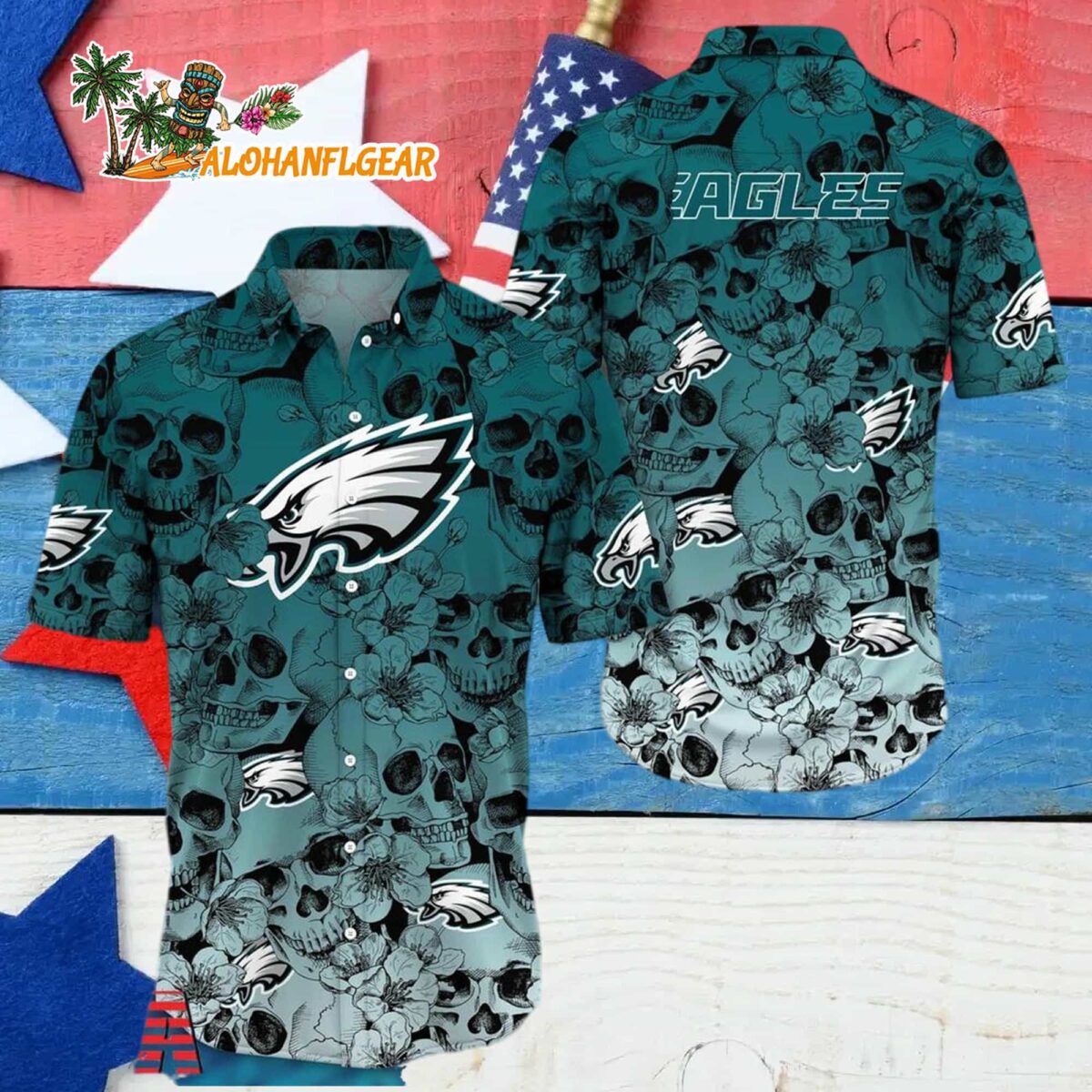 Philadelphia Eagles Skull Pattern Aloha Hawaiian Shirt 4