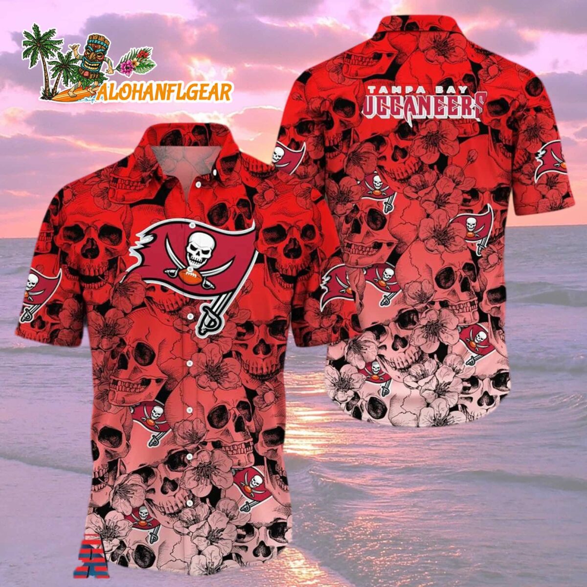 Tampa Bay Buccaneers Skull Pattern Aloha Hawaiian Shirt 1 Tampa Bay Buccaneers Skull Pattern Aloha Hawaiian Shirt 2