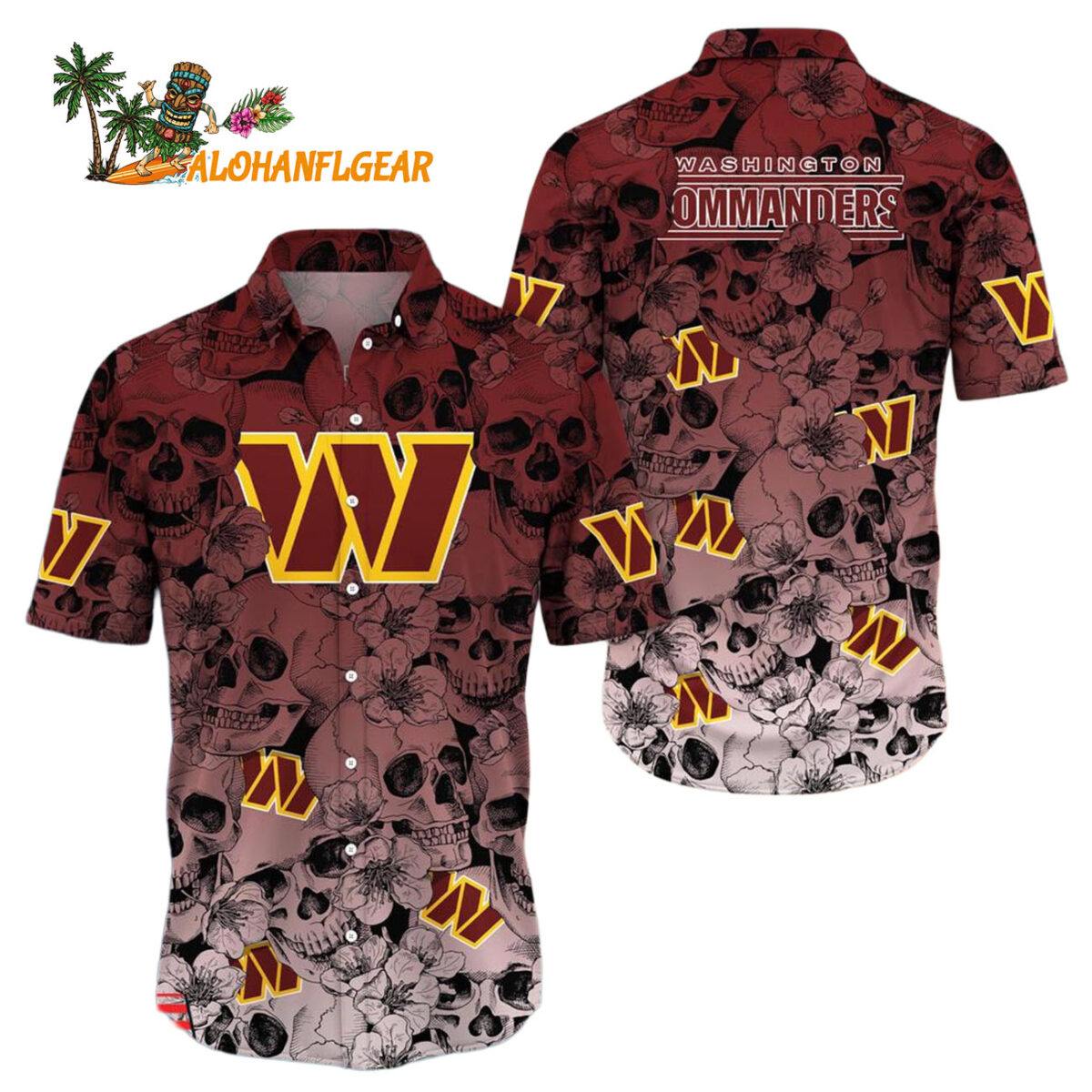 Washington Commanders Skull Pattern Aloha Hawaiian Shirt 1