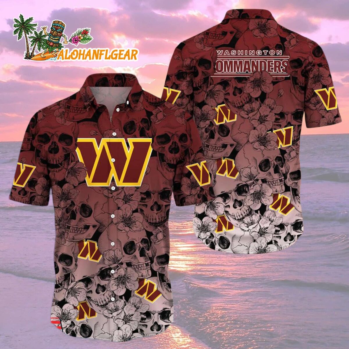 Washington Commanders Skull Pattern Aloha Hawaiian Shirt 2