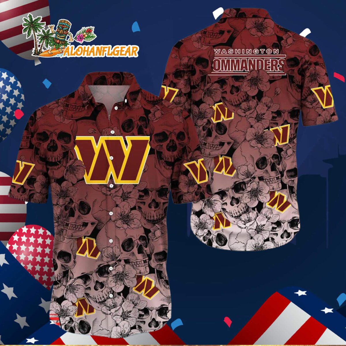 Washington Commanders Skull Pattern Aloha Hawaiian Shirt 3