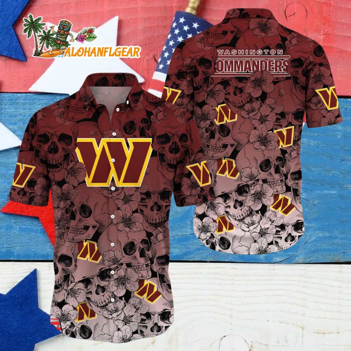 Washington Commanders Skull Pattern Aloha Hawaiian Shirt 4