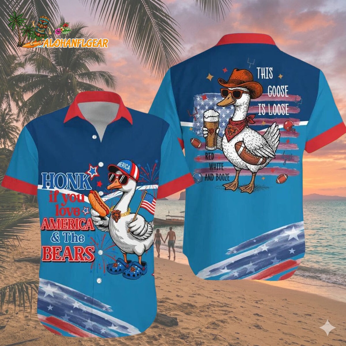 Chicago Bears Funny Goose USA Flag Hawaiian Shirt