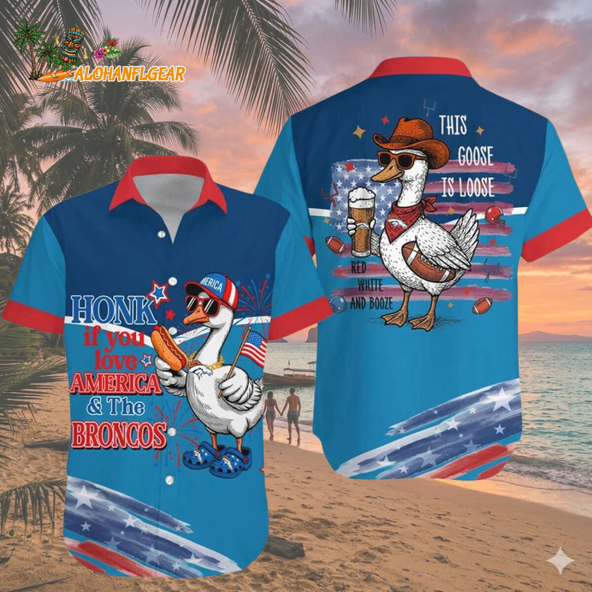 Denver Broncos Funny Goose USA Flag Hawaiian Shirt