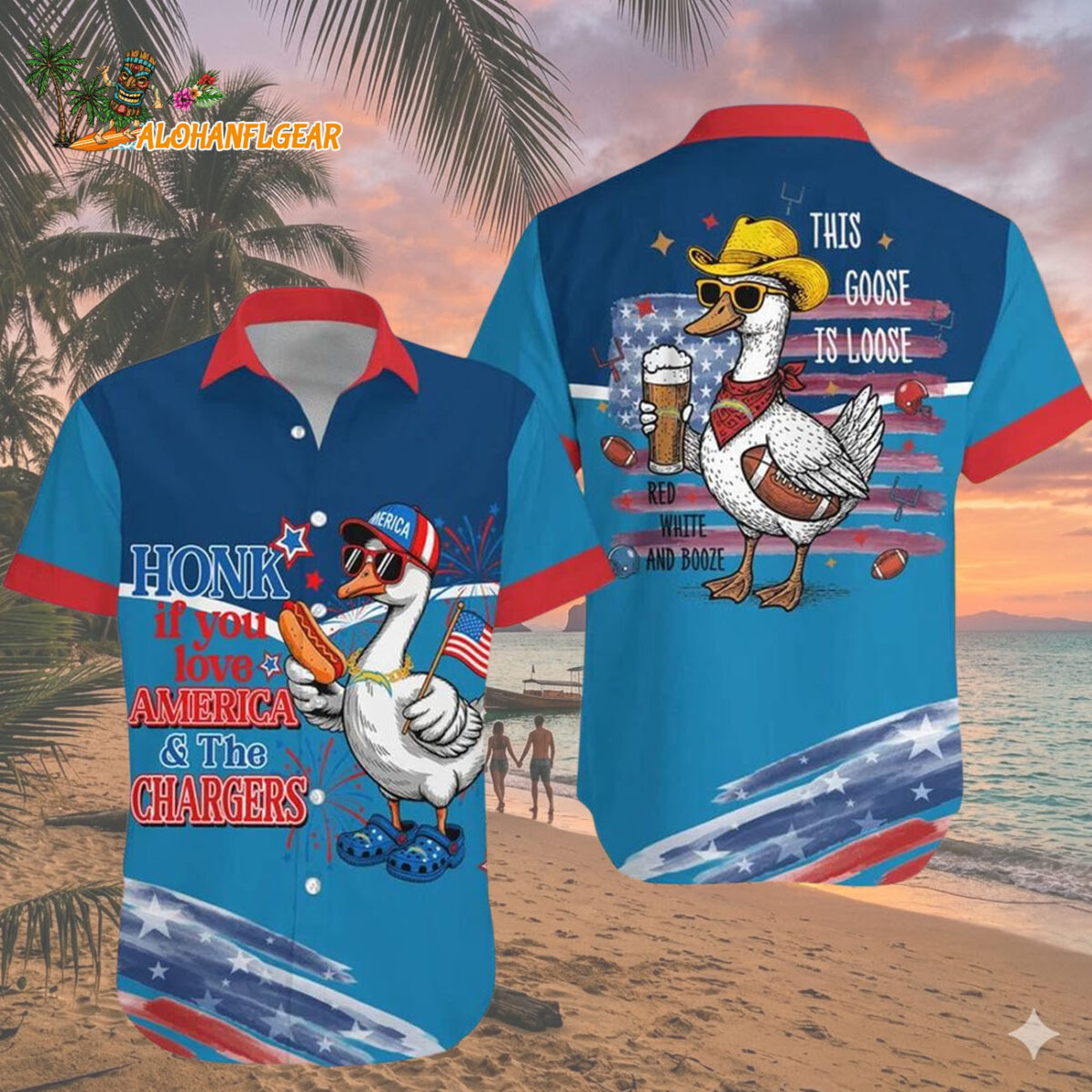 Los Angeles Chargers Funny Goose USA Flag Hawaiian Shirt
