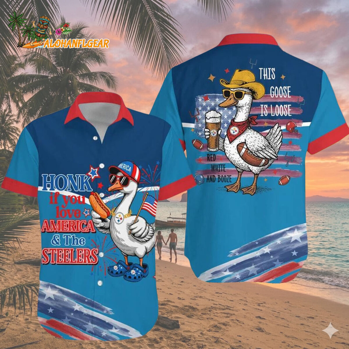 San Francisco 49ers Funny Goose USA Flag Hawaiian Shirt