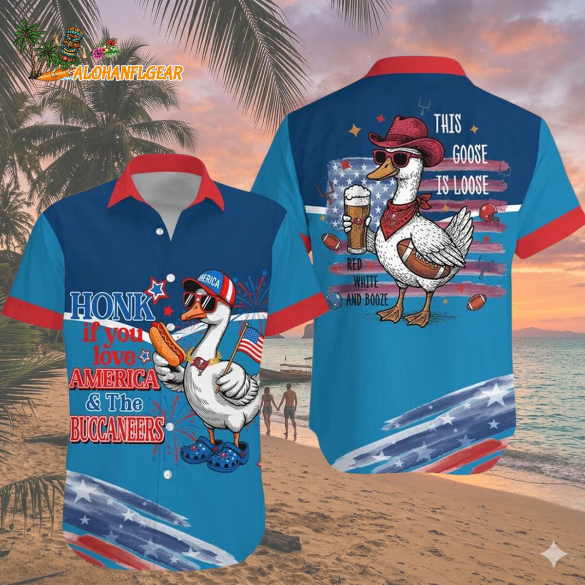 Tampa Bay Buccaneers Funny Goose USA Flag Hawaiian Shirt