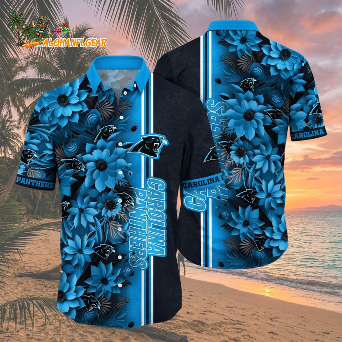 Carolina Panthers Summer Hawaiian Shirt Floral Beach Shirt for NFL Fans