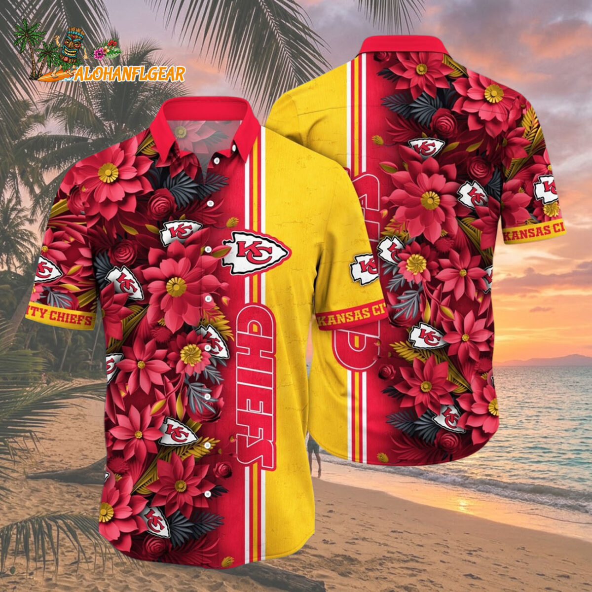 Kansas City Chiefs Summer Hawaiian Shirt Floral Beach Shirt for NFL Fans