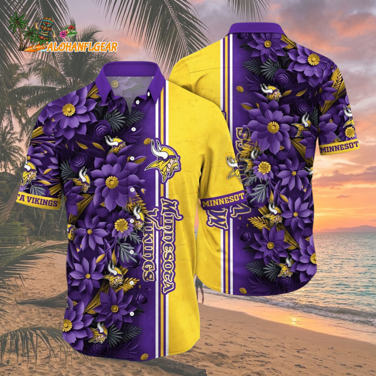 Minnesota Vikings Summer Hawaiian Shirt Floral Beach Shirt for NFL Fans