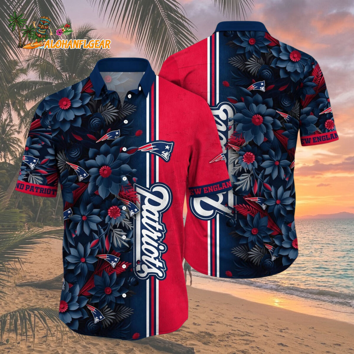 New England Patriots Summer Hawaiian Shirt Floral Beach Shirt for NFL Fans