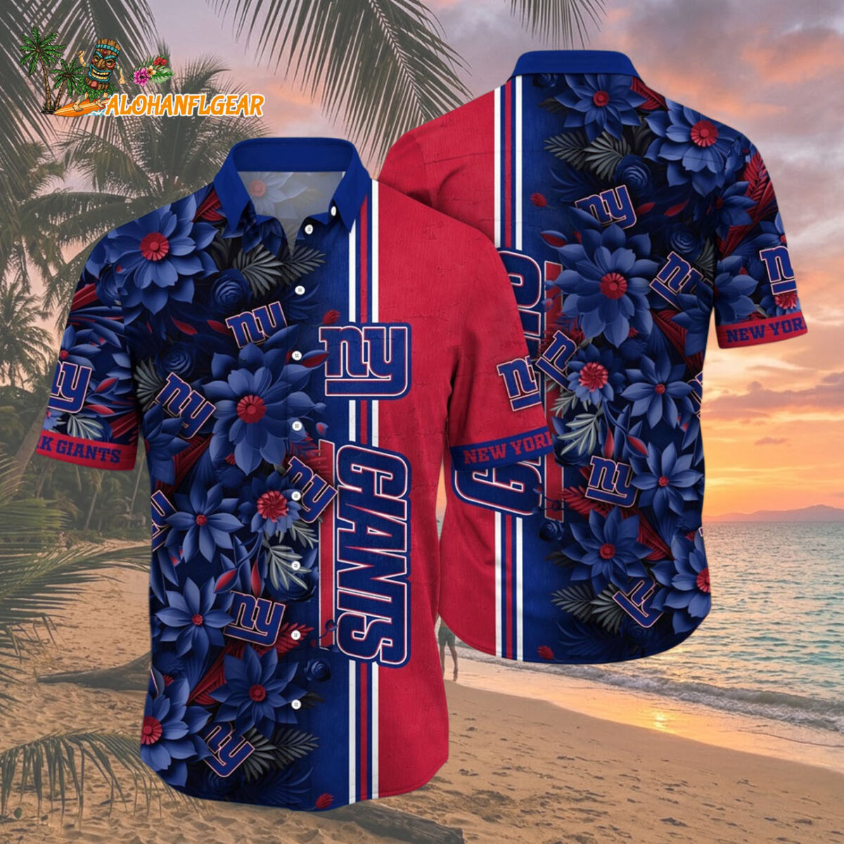 New York Giants Summer Hawaiian Shirt Floral Beach Shirt for NFL Fans