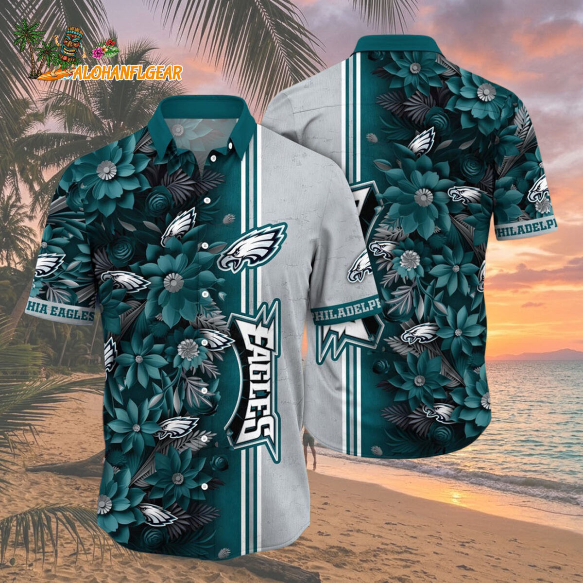 Philadelphia Eagles Summer Hawaiian Shirt Floral Beach Shirt for NFL Fans