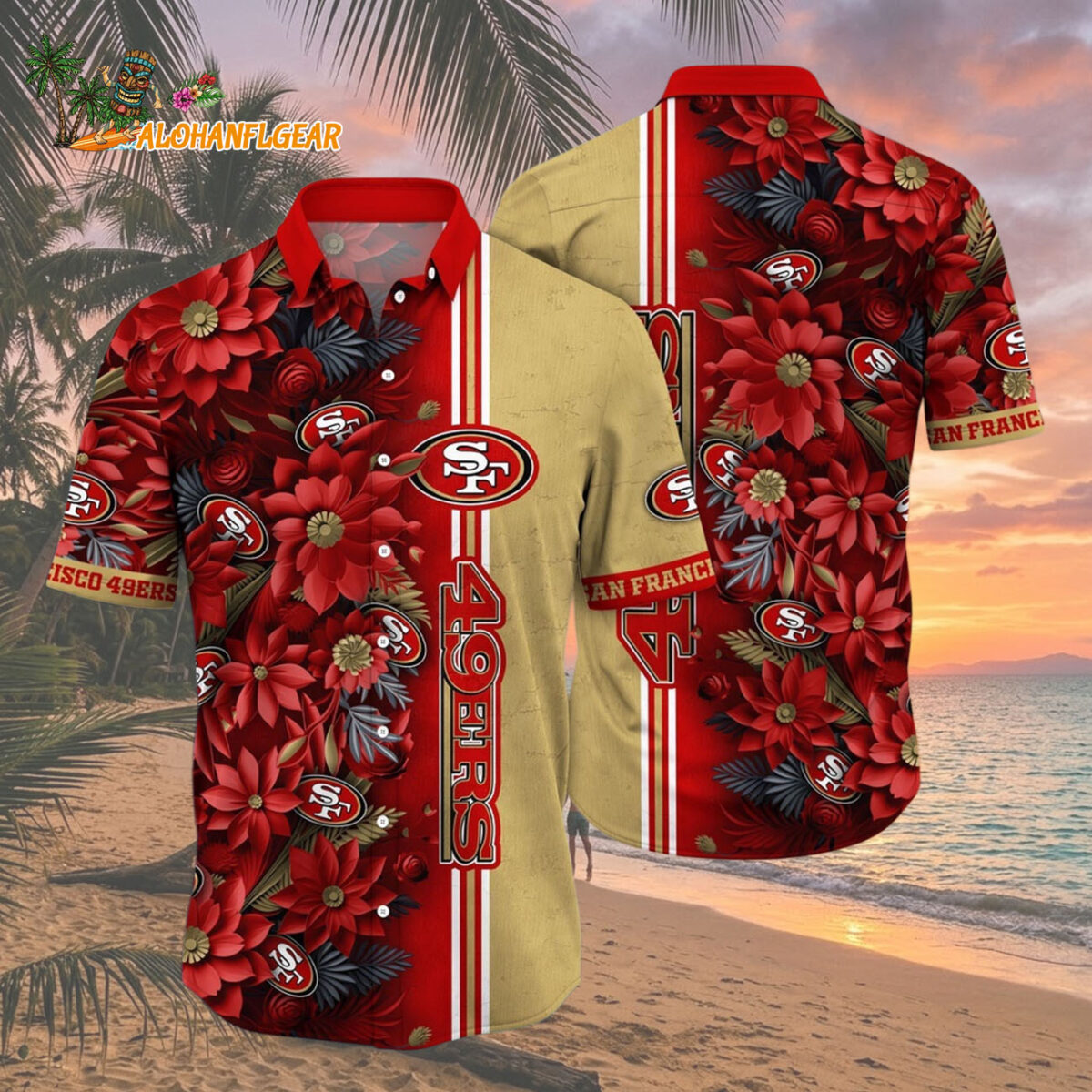 San Francisco 49ers Summer Hawaiian Shirt Floral Beach Shirt for NFL Fans