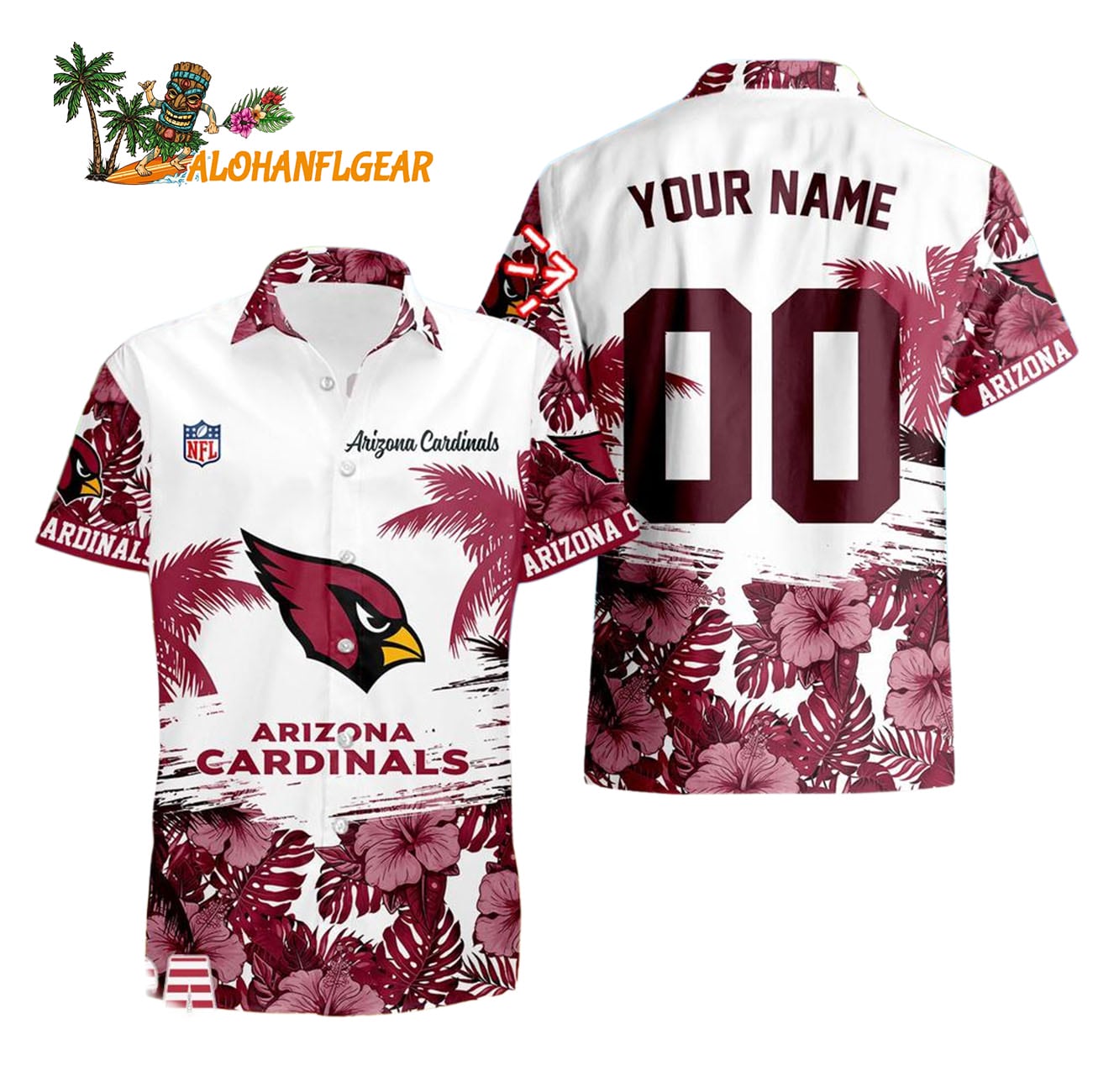 Arizona Cardinals Hibiscus Flower Custom Name Hawaiian Shirt, NFL Aloha Shirt Arizona Cardinals Hibiscus Flower Custom Name Hawaiian Shirt, NFL Aloha Shirt