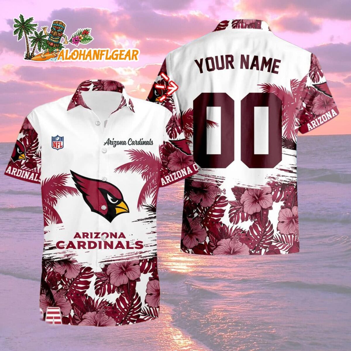 Arizona Cardinals Hibiscus Flower Custom Name Hawaiian Shirt, NFL Aloha Shirt 2