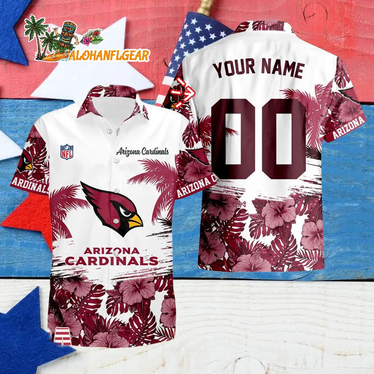 Arizona Cardinals Hibiscus Flower Custom Name Hawaiian Shirt, NFL Aloha Shirt Arizona Cardinals Hibiscus Flower Custom Name Hawaiian Shirt, NFL Aloha Shirt